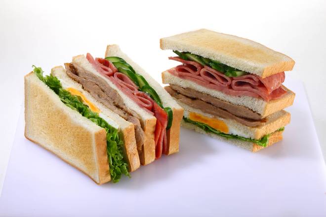 嫩煎里肌總匯三明治 Pork Fillet Sandwich with Ham and Egg
