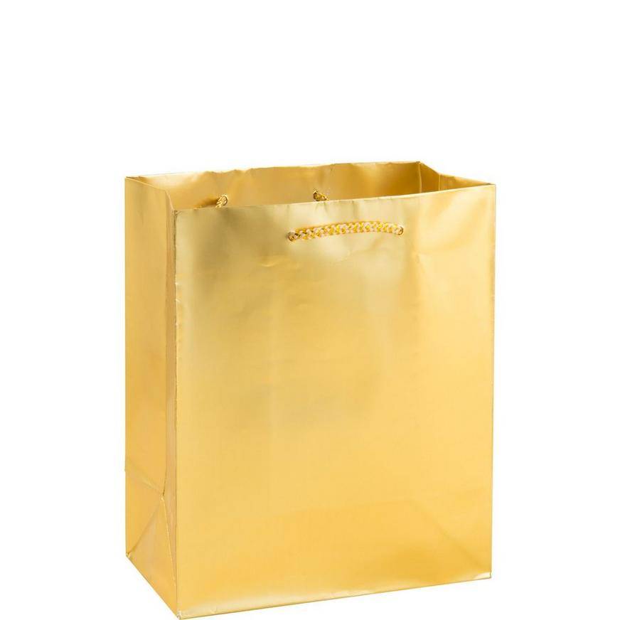 Medium Glossy Gold Gift Bag, 7.75in x 9.5inA