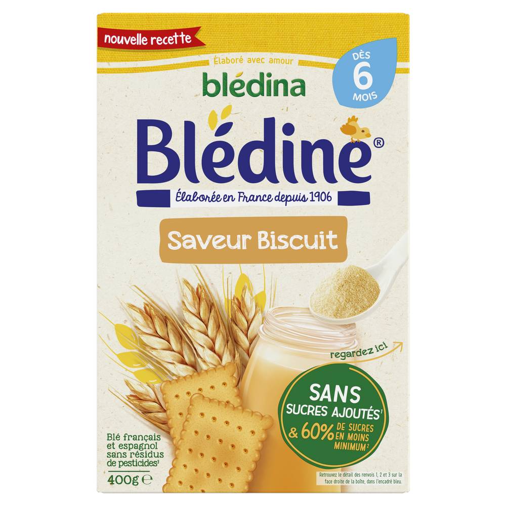 Blédina - Blédine céréales instantanées aromatisée pour bébé dès 6 mois, biscuit, (400g)