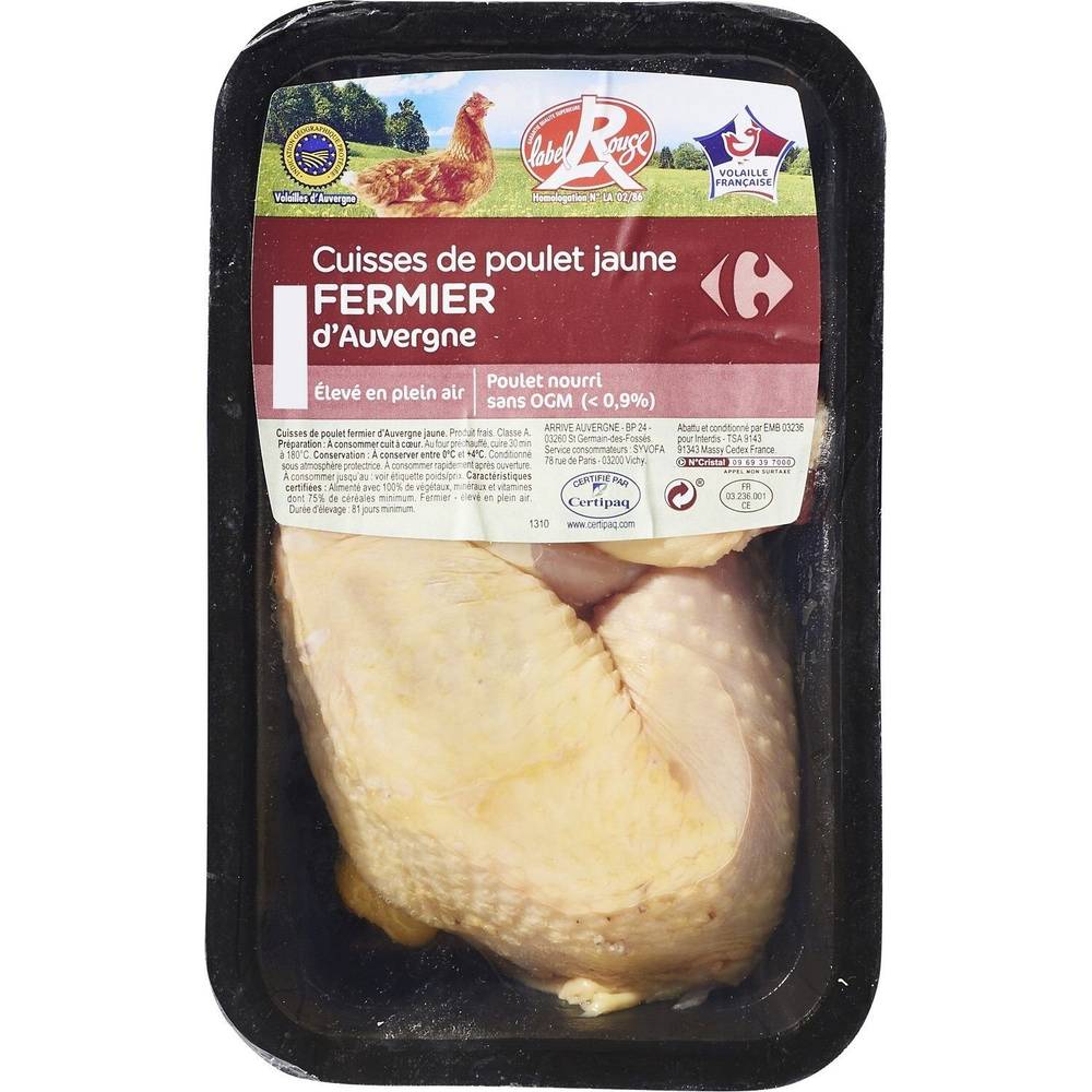 Cuisses de poulet jaune fermier Label Rouge CARREFOUR - la barquette de 2 - 450g