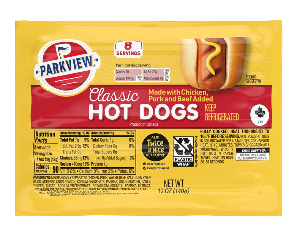Parkview Classic Hot Dogs, Chicken Pork & Beef (12 oz)