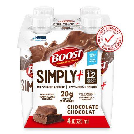 Boost Simply + Chocolate Nutrition Drink (4 x 325 ml)