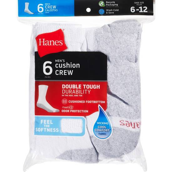 Hanes Men's Crew Cushion Socks 6-12 (multi)