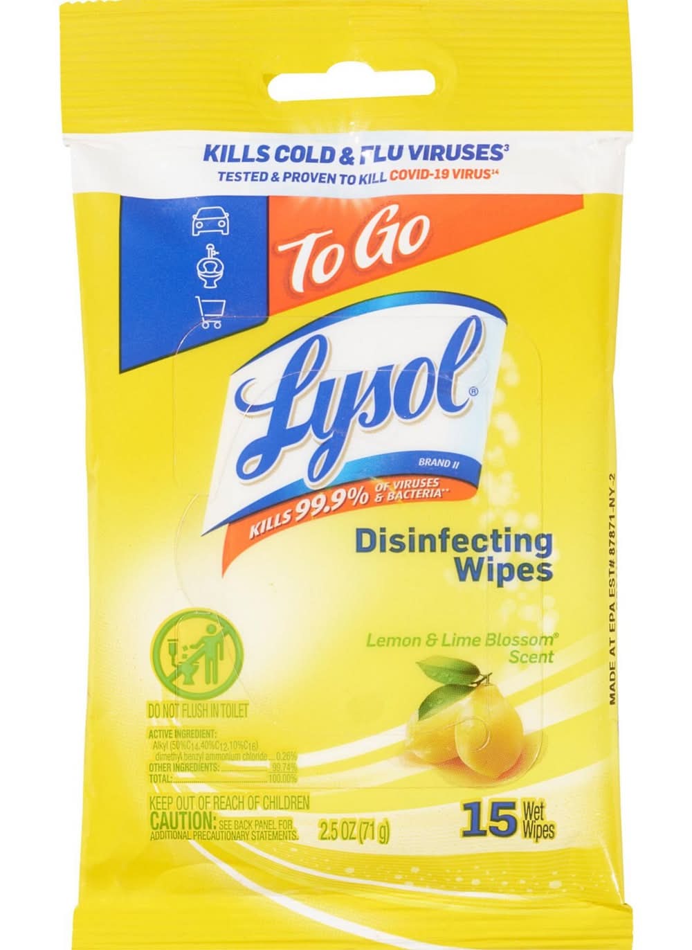 Lysol Travel Size Disinfecting Wipes, Lemon & Lime Blossom Scent, 1 Ct (15 Wipes Total)