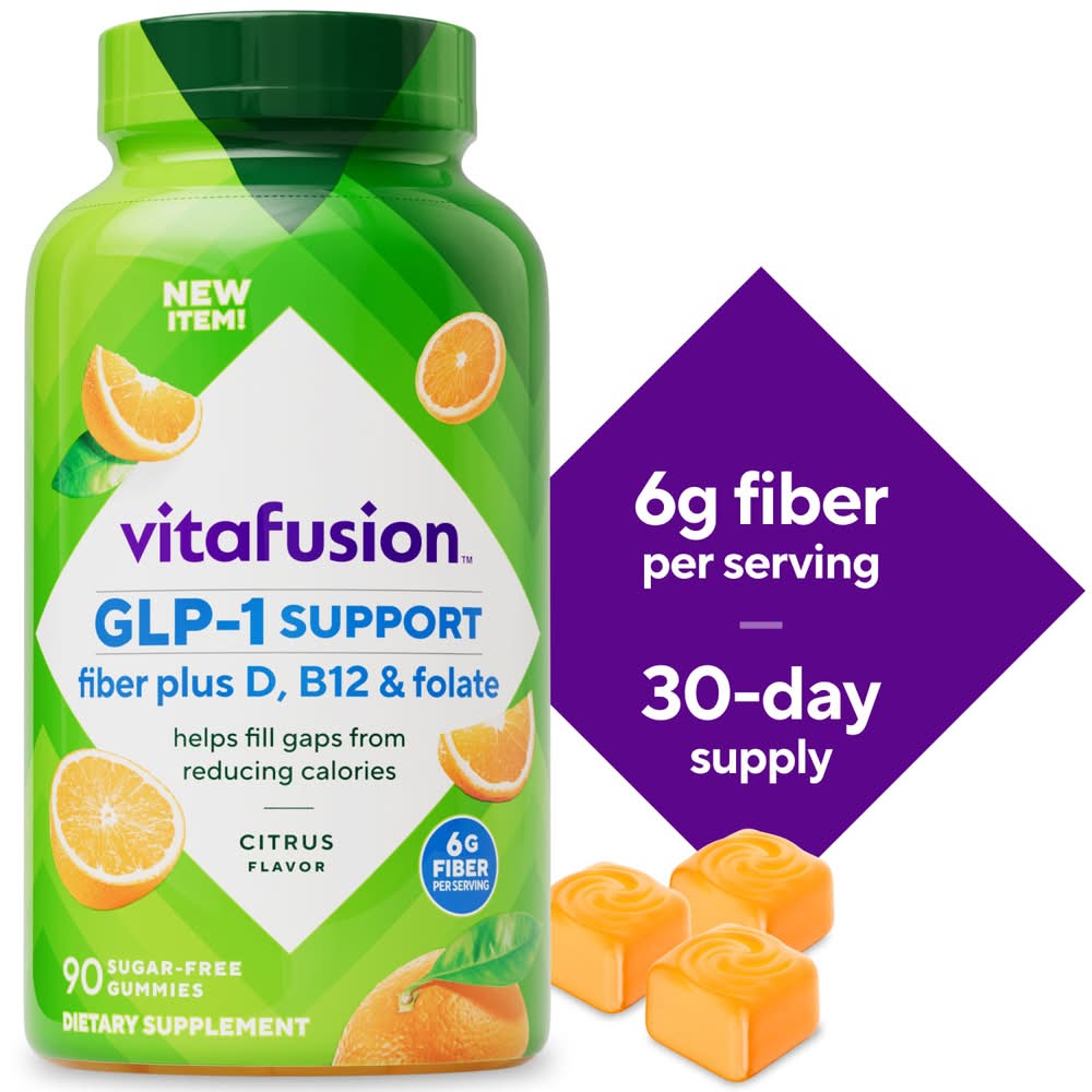 Vitafusion Glp-1 Support Fiber Plus Vitamins D B12 Gummies, Citrus (90 ct)