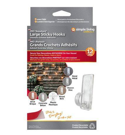 Simple Living Solution''S Max Pro Sticky Hooks 12-Count Seasonal Light Strand Adhesive Plastic Clips - Clear