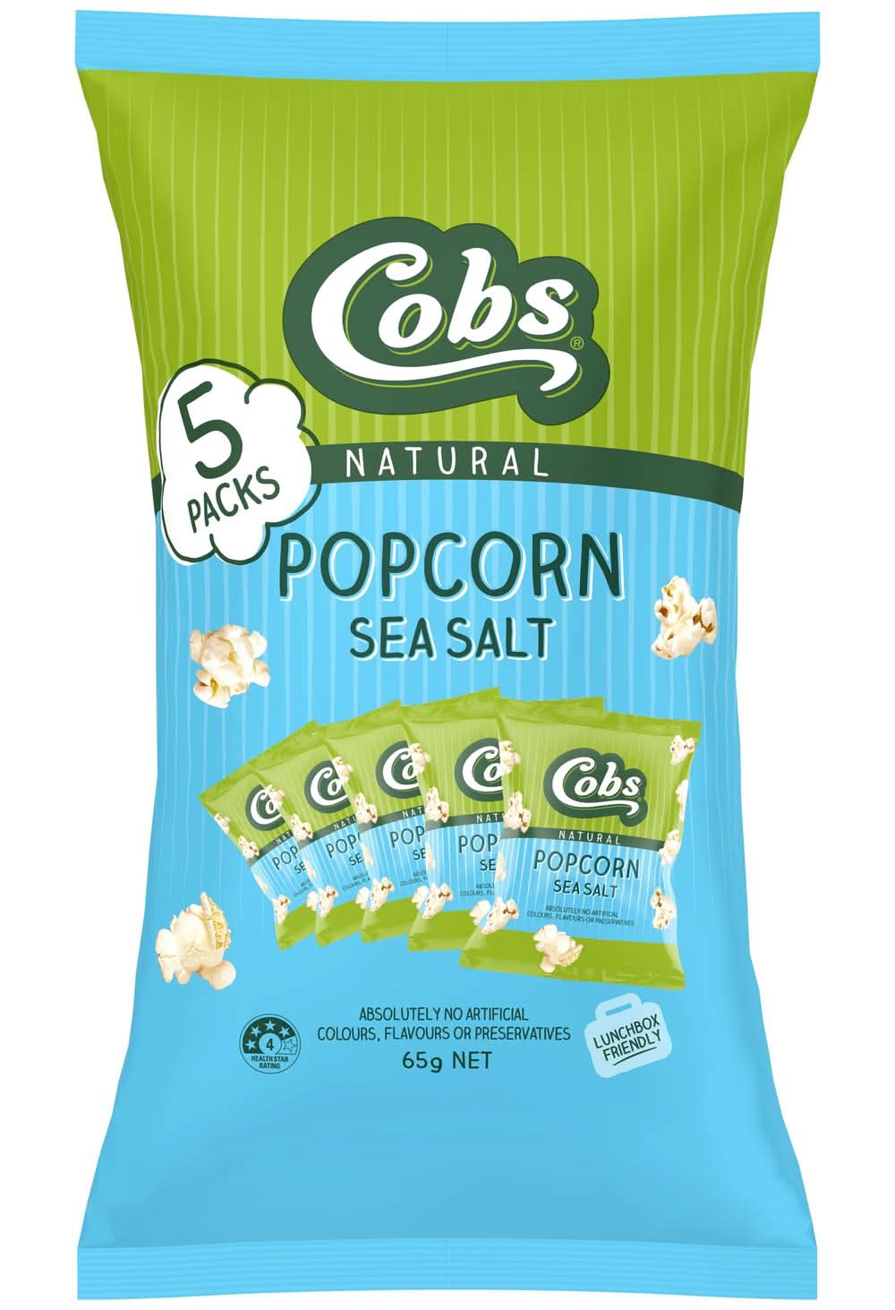 Cobs Natural Popcorn Multipack, Sea Salt (65g, 5 pack)