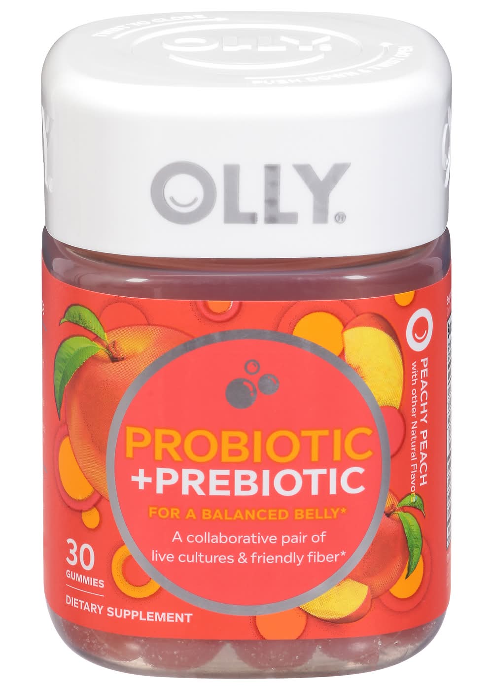 Olly Probiotic + Prebiotic Dietary Supplement Gummies, Peachy Peach (30 ct)