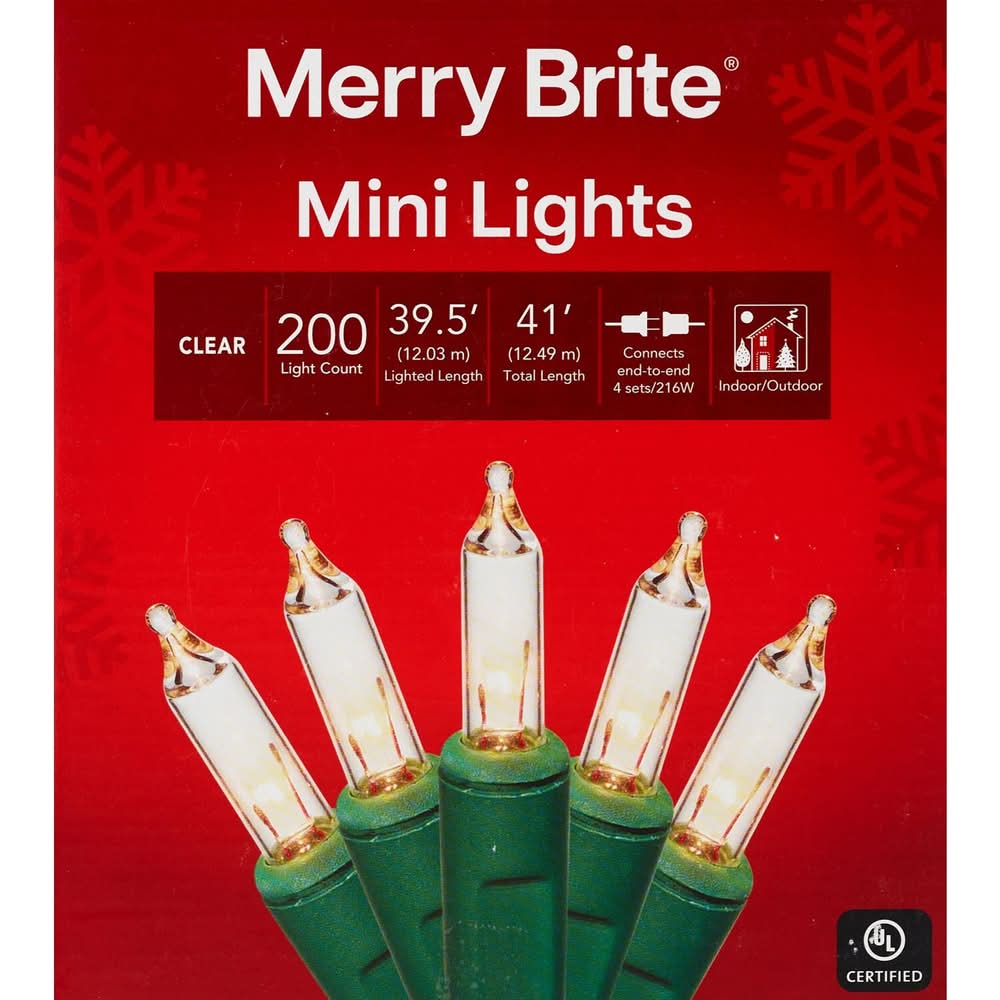 Merry Brite 200 Mini Lights, Clear, 41 Ft