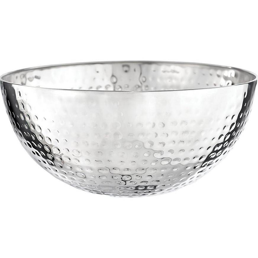 Party City Stainless Steel Hammered Serving Bowl 160 oz, 10.75 in, Silver