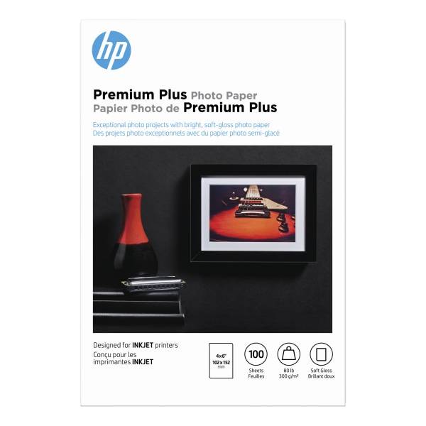 Hp Premium Plus Photo Paper For Inkjet Printers Soft Gloss, 4" X 6" 80 lb (100 ct)