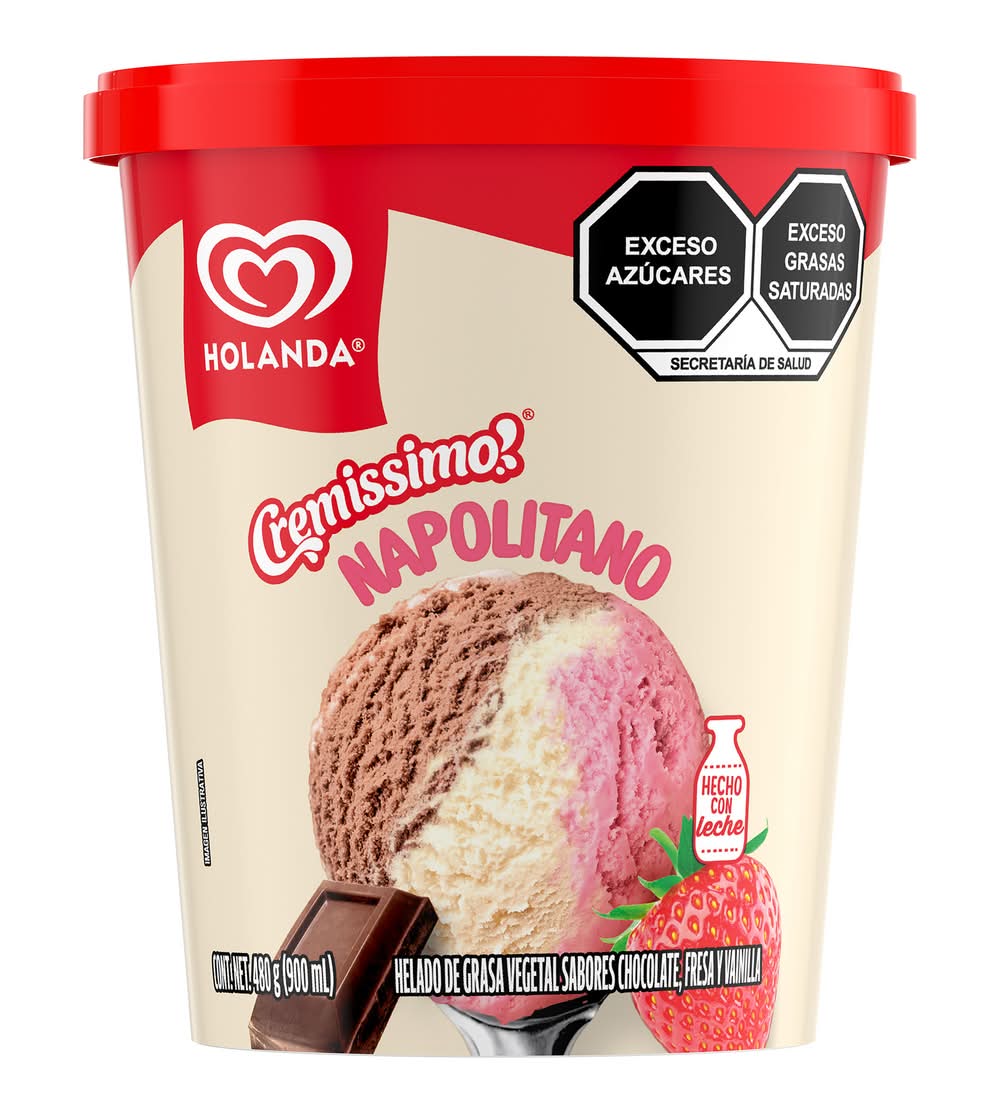 Holanda · Cremissimo helado de grasa vegeral, napolitano (1 L)