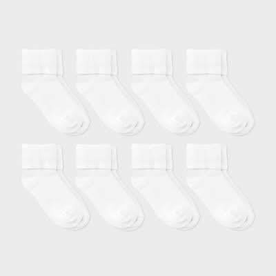 Dealworthy Toddler Turn Cuff Socks, 4T-5T, Off White (8 ct)