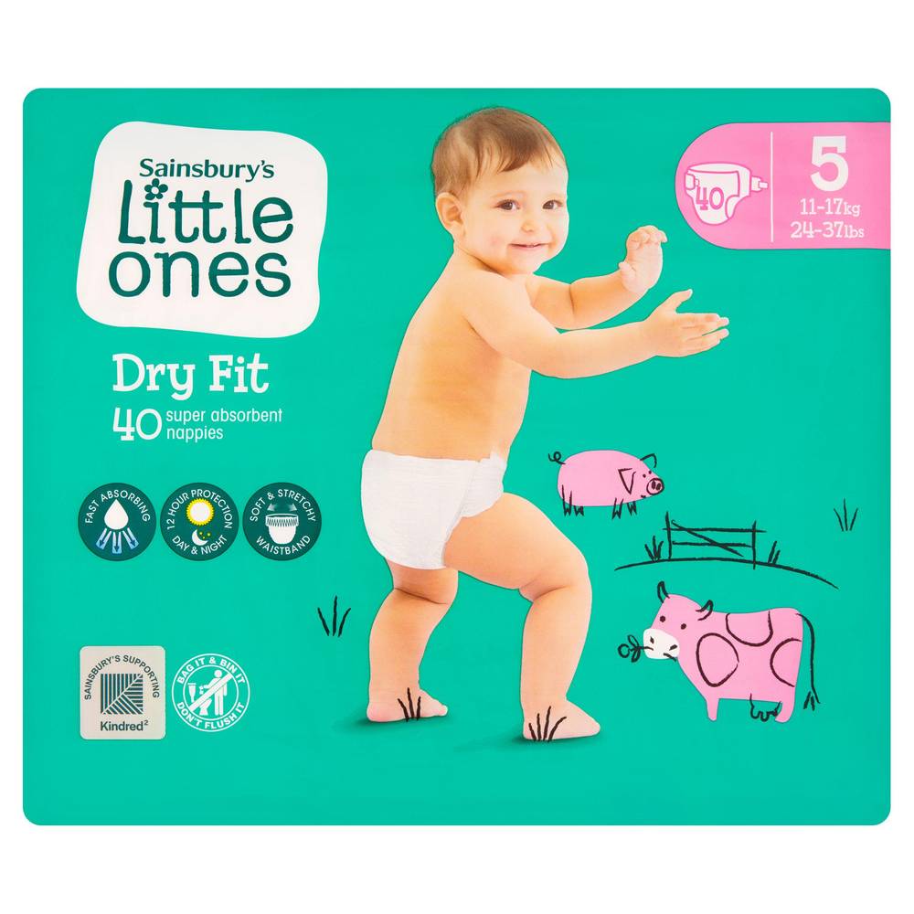 Sainsbury's Little Ones Dry Fit Size 5 Junior 40 Nappies