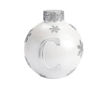 "C" Monogram Silver & White Snowflake Ornament Tabletop Decor