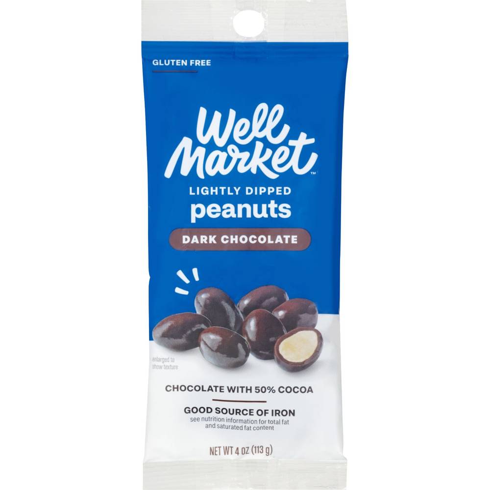 Well Market Thinly Dipped Dark Chocolate Peanuts, 4 Oz