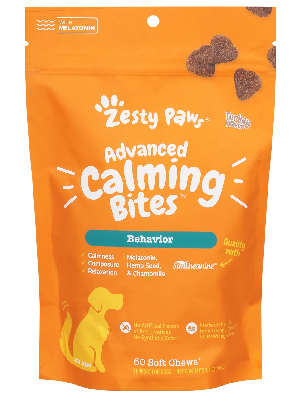 Zesty Paws Advanced Behavior Calming Bites, Turkey (8.4 oz, 60 ct)