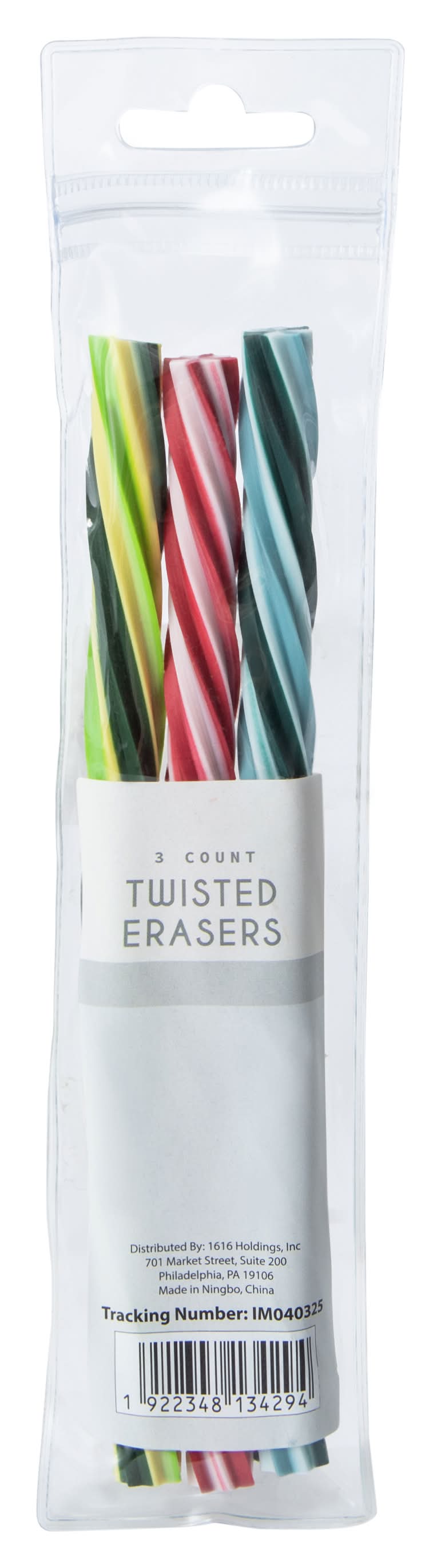 Novelty Twisted Eraser 3-Count