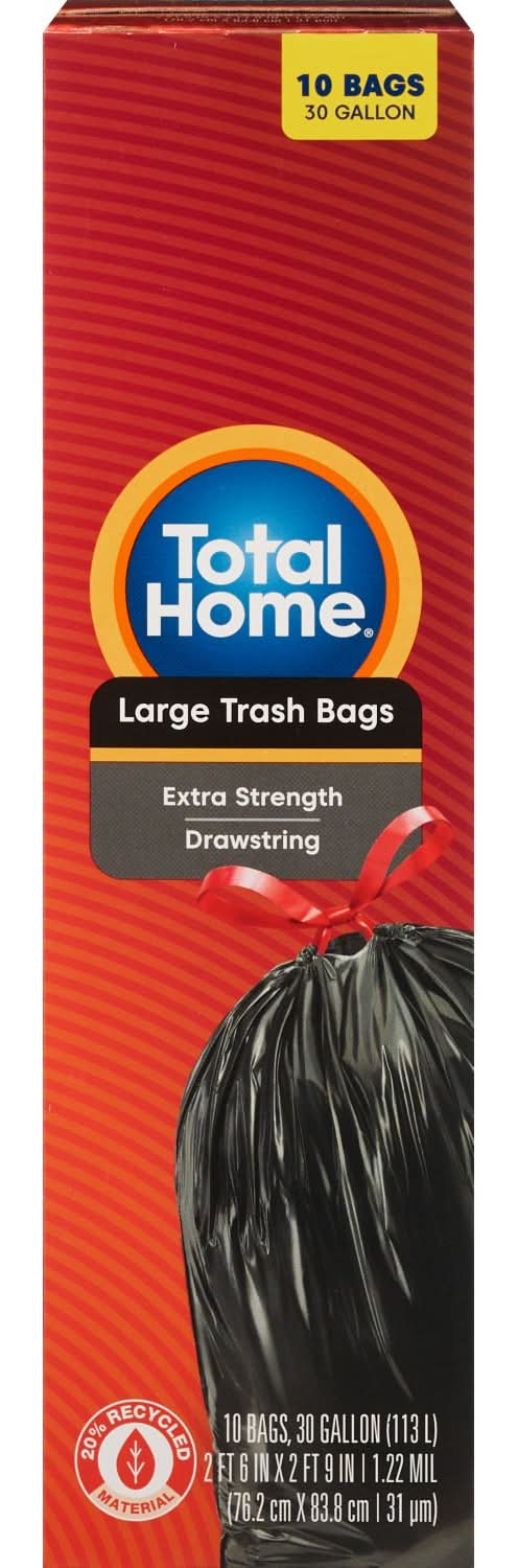 Total Home Extra Strong Drawstring Trash Bags 30 Gal, L (10 ct)