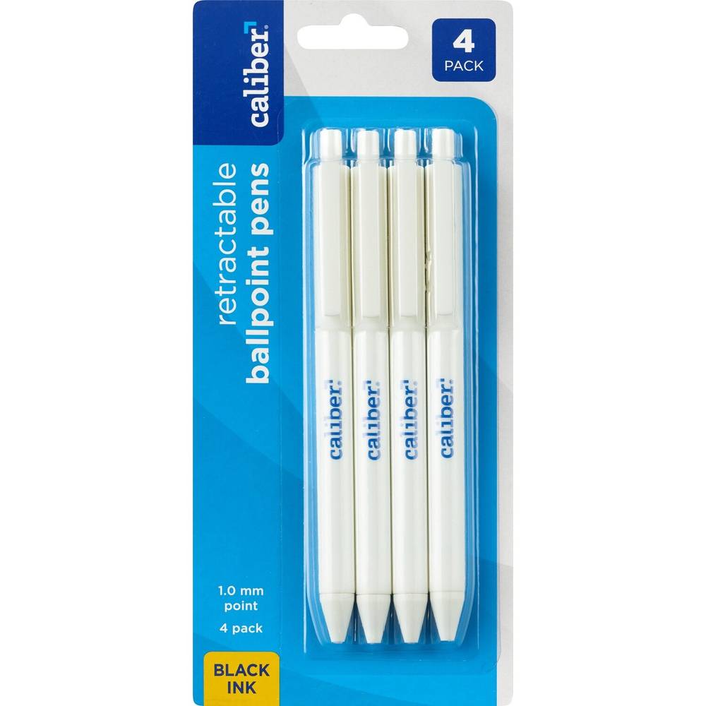 Caliber Retractable Ball Point Pens, Black Ink, 4 Pack