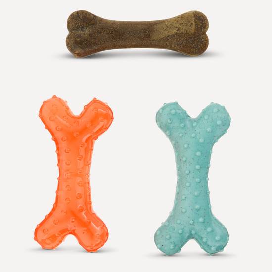 Top Paw® Boss Bones™ Nylon Puppy Chew Dog Toy - 3 Pack (Color: Brown, Size: Small)