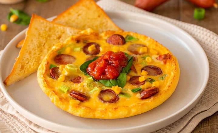 Chorizo, Bacon & Sweetcorn Open Omelette