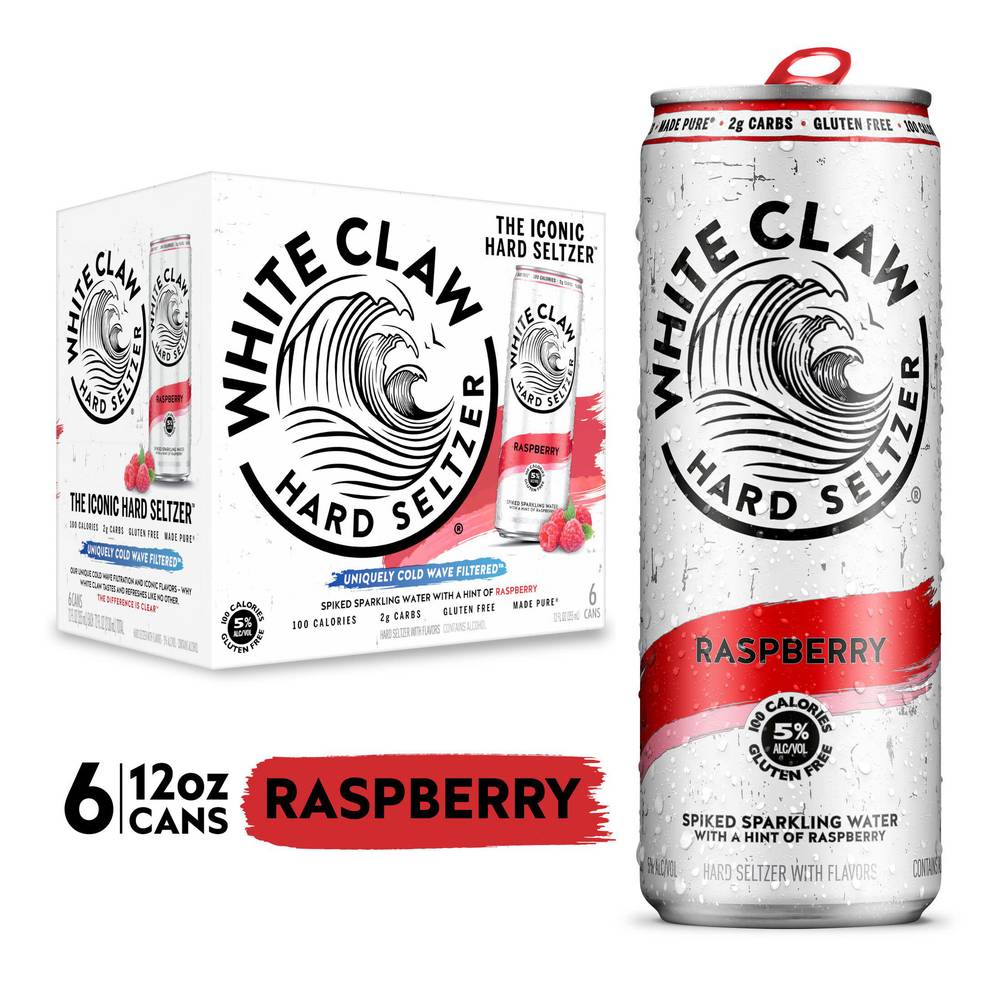 White Claw Raspberry Spiked Sparkling Hard Seltzer (6 ct, 12 fl oz)