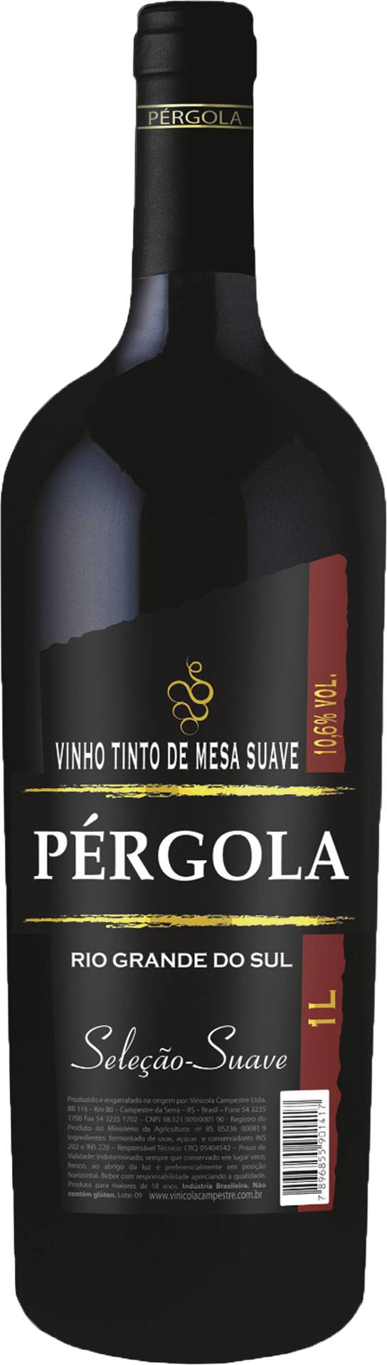 Vinícola Campestre vinho pérgola tinto suave seleção serra gaúcha (1 L)