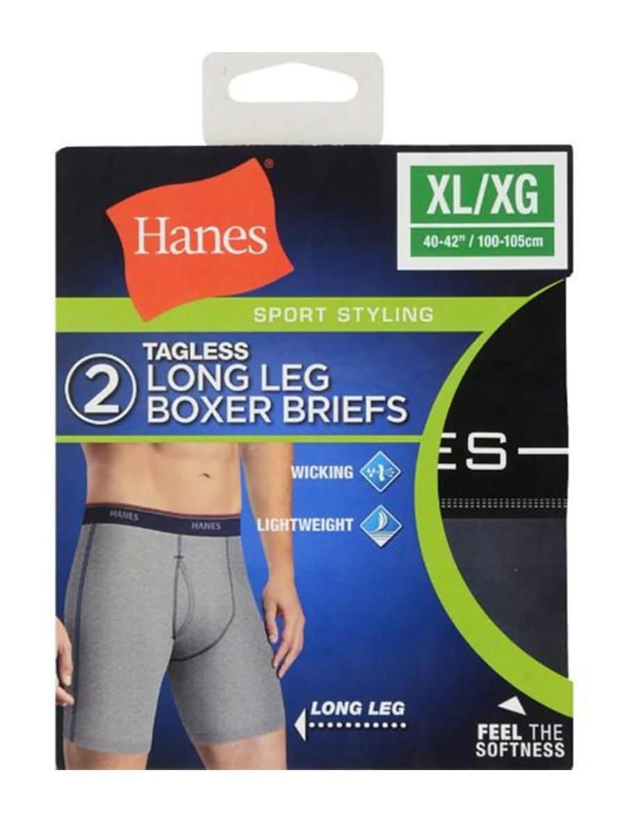 Hanes Cool Dri Tagless Long Leg Boxer Briefs, XL/XG, Assorted (2 ct)