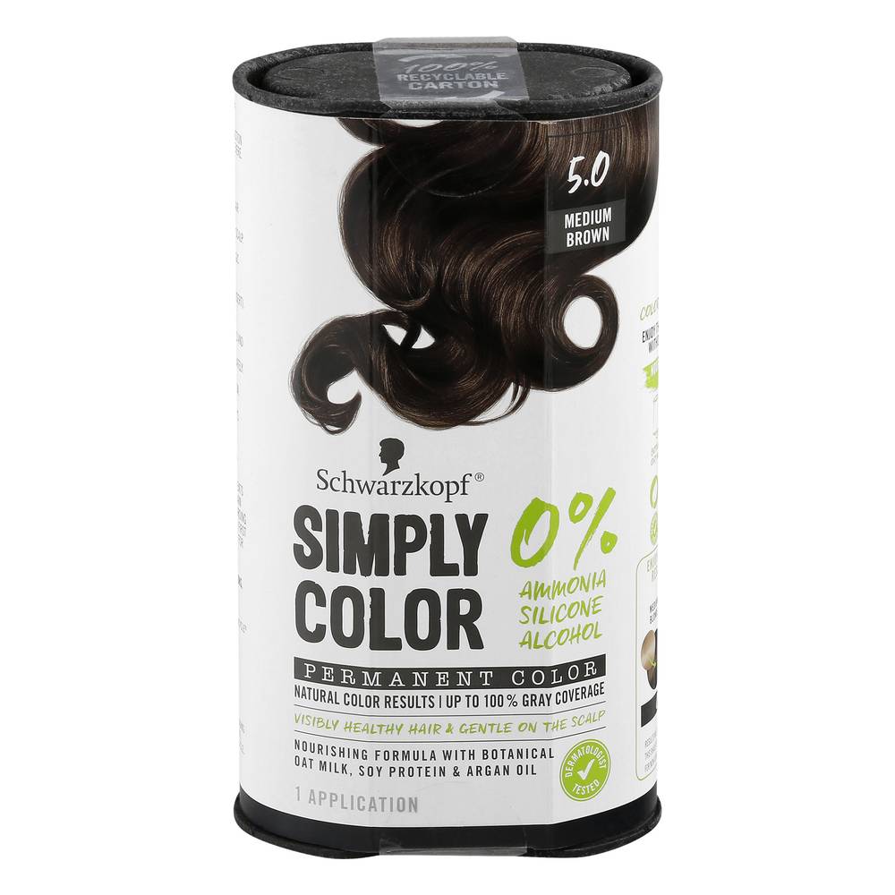 Schwarzkopf Simply Color Medium Brown 5.0 Permanent Hair Color, 5.0 Medium Brown (8.47 oz)