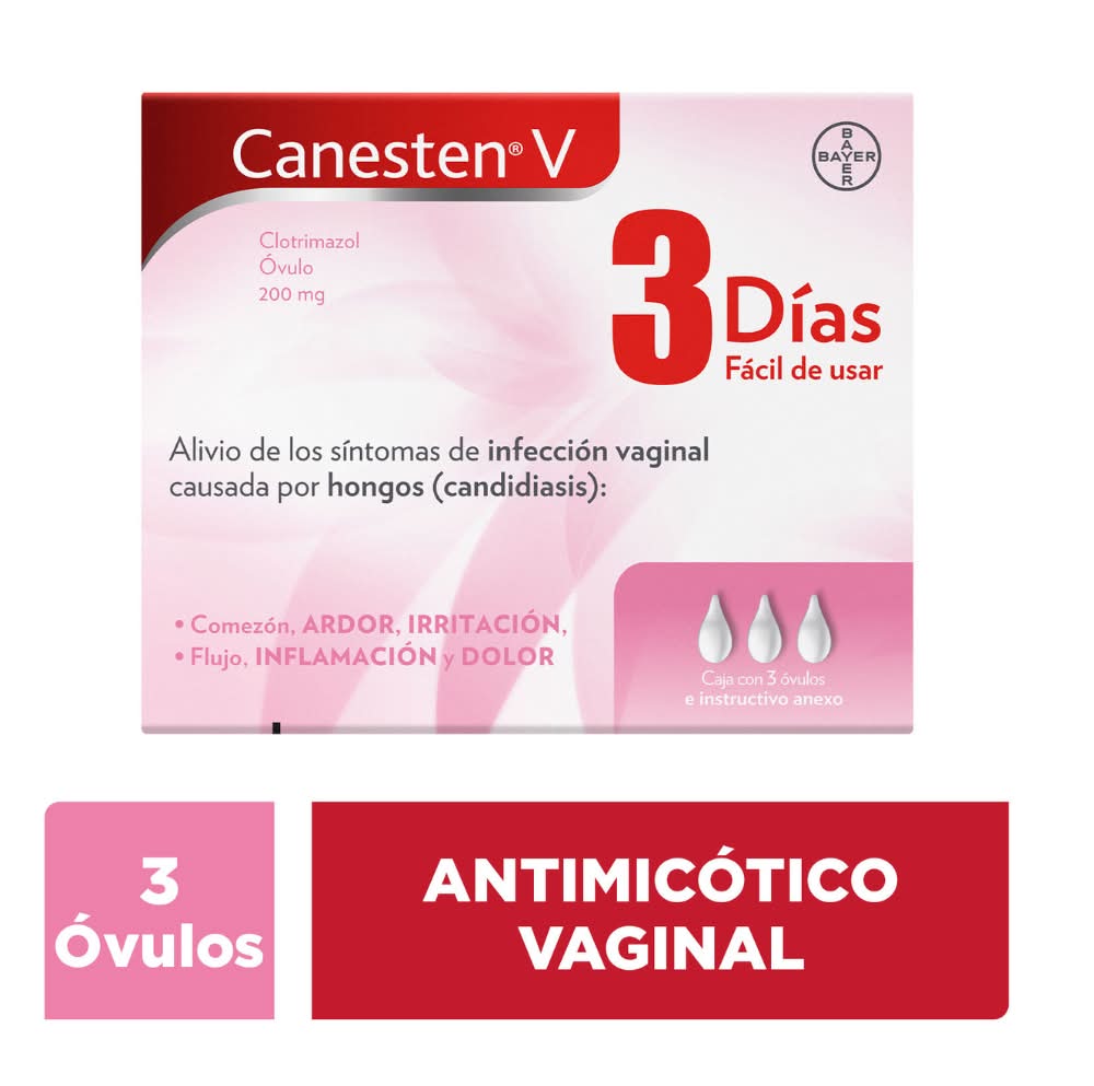 Canesten V · Clotrimazol antimicótico vaginal en óvulos de 200 mg (3 un)