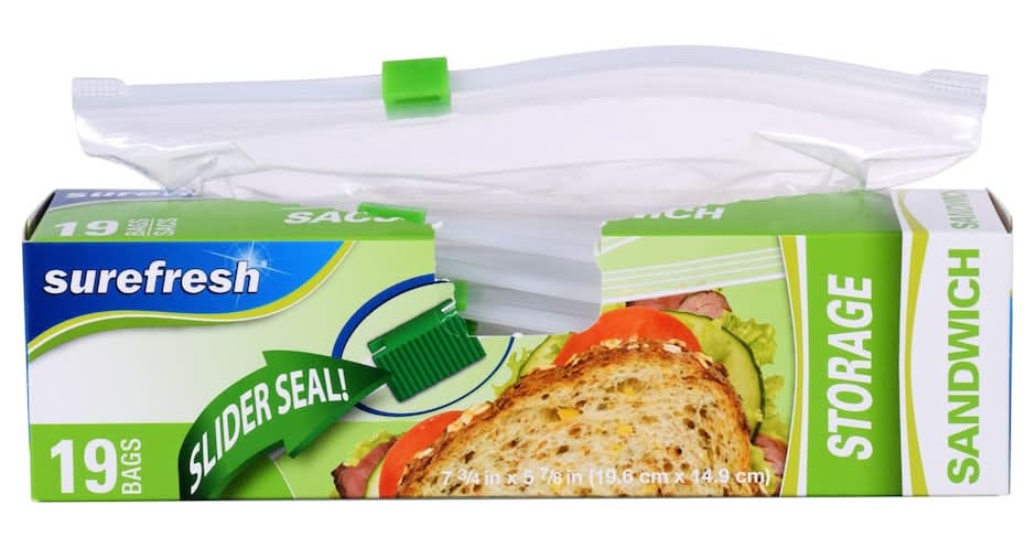 Surefresh Slider Seal Zipper Sandwich Storage Bags, 7 3/4x5 7/8 in (19 ct)