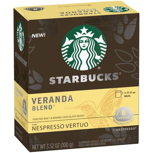 Starbucks Veranda Blend for Nespresso Vertuo Ground Coffee Capsules 8Ct