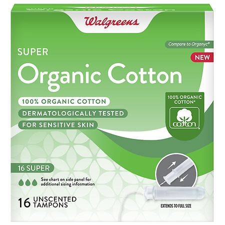 Walgreens Organic Cotton Plastic Applicator Tampon Super (16 ct)