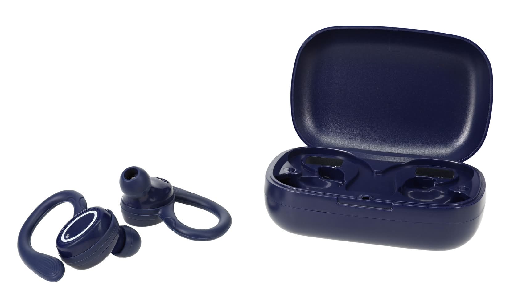 Water-Resistant Bluetooth® LED Earbuds With Microphone & Sport Hooks Dark Blue