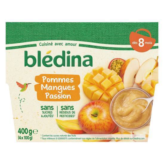 Bledina coupelles fruits pommes mangues passion 4x100g dès 8 mois - 400g