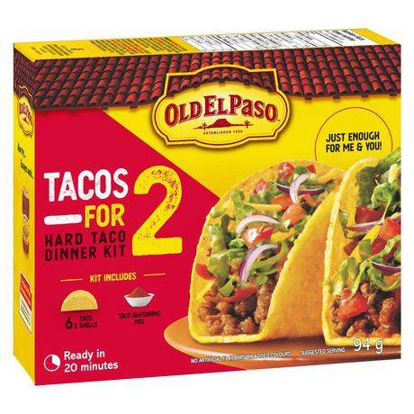 Old El Paso · Tacos pour 2, ensemble à tacos rigides (6 unités, 94 g) - Tacos For 2 hard taco dinner kit (94 g)