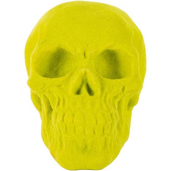 Neon Yellow Black Light Reactive Flocked Skull Decoration, 3.46in