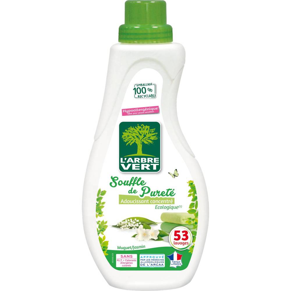 L'arbre Vert - Adoucissant concentré souffle de pureté  muguet et jasmin - hypoallergénique - ecologique - 53 Lavages ( 800 ml )