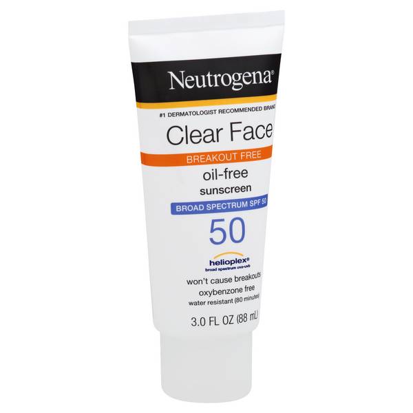 Neutrogena Clear Face Sunscreen, Oil-Free, Broad Spectrum SPF50