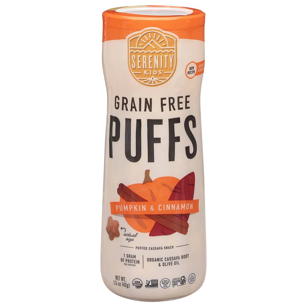 Serenity Kids Grain Free Puffs Toddler & Baby Snack, Pumpkin-Cinnamon (1.5 oz)