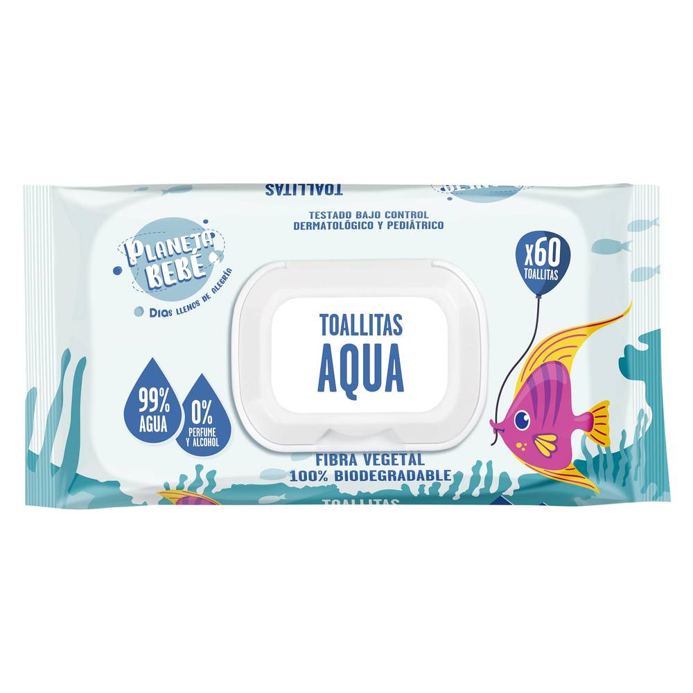 Toallitas Aqua Planeta Bebé De Dia Bolsa 60 Unidades