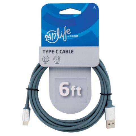7-Eleven 24/7 Life Type-C Cable, 6 ft, Grey
