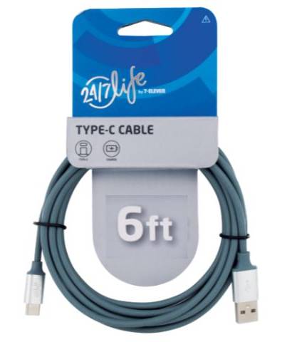 24/7 Life Type-C Cable Grey 6 ft