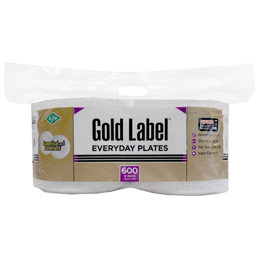 AJM Gold Label 9" Everyday Paper Plates, 600-count