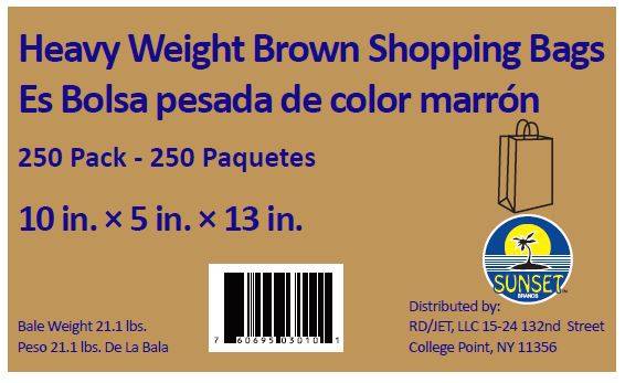 Sunset - Brown Paper Shopping Bags with Handle, 10x5x13 - 250 ct (1X250|1 Unit per Case)