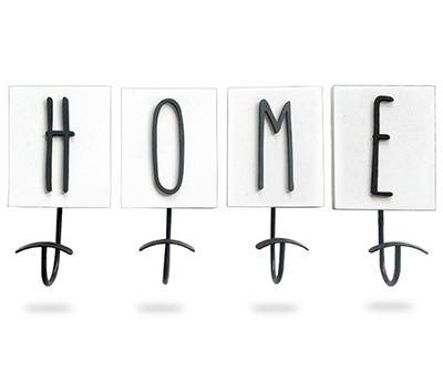 "Home" White & Black 4-Piece Wall Hook Set