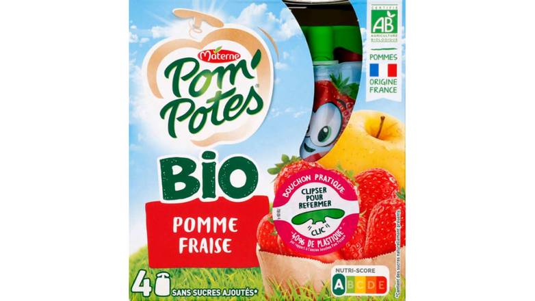Pom'potes - Compotes gourdes bio pomme fraise materne (4 pièces)