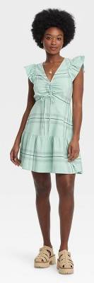 green plaid skater dress Green Flannel Plaid Tatum Mini Dress Medium main image 1