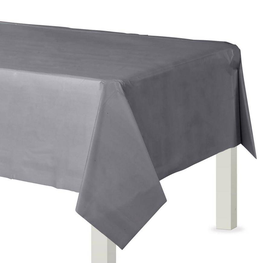 Party City Plastic Table Cover, Silver